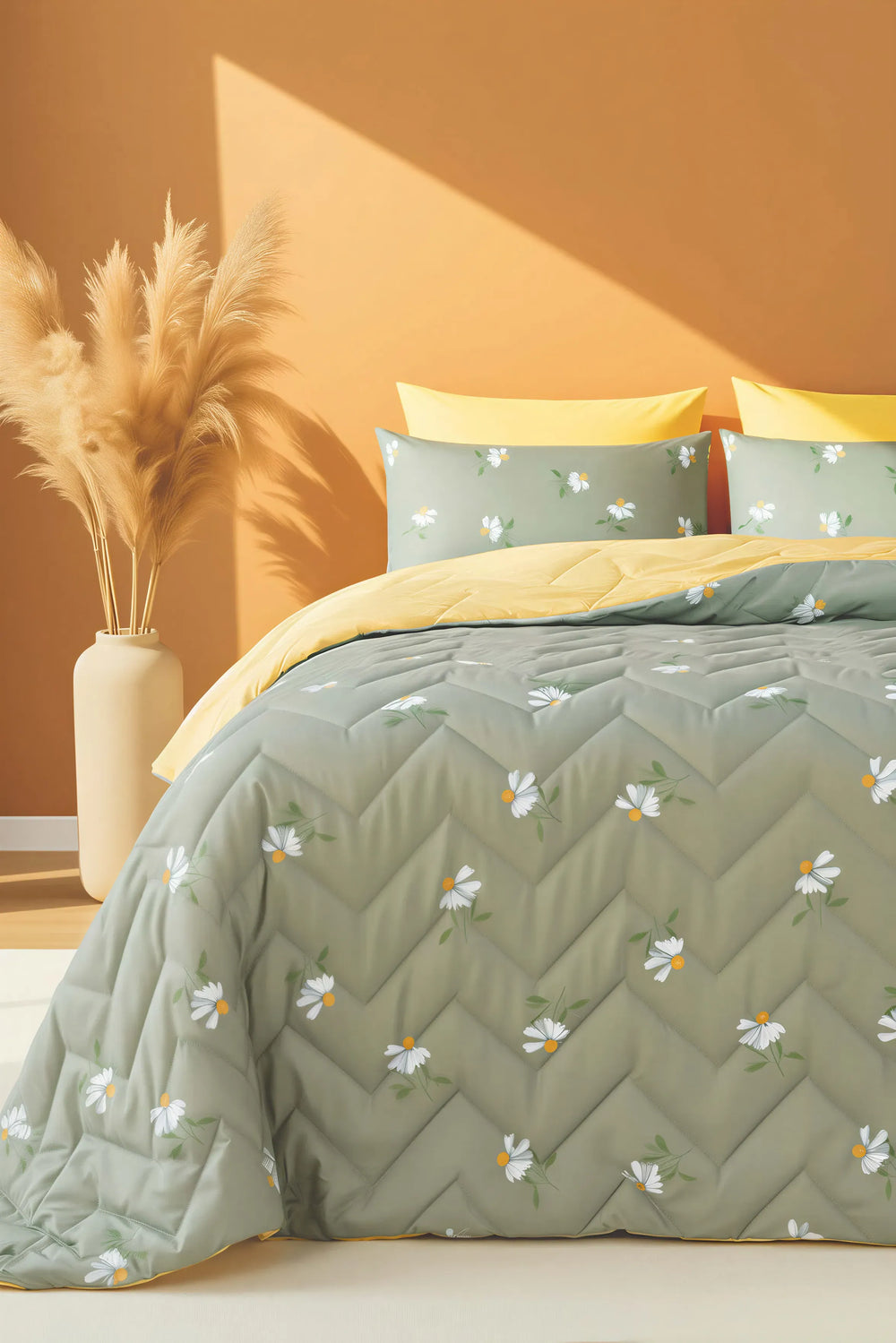 Couette Bombée En Polycoton Marguerite Verte - 200x200 cm - Tropik Home