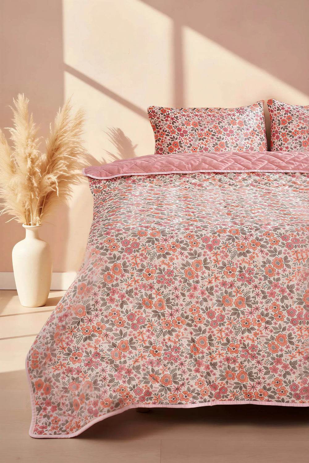Couette Bombée En Polycoton Printemps Rose - 200x200 cm - Tropik Home