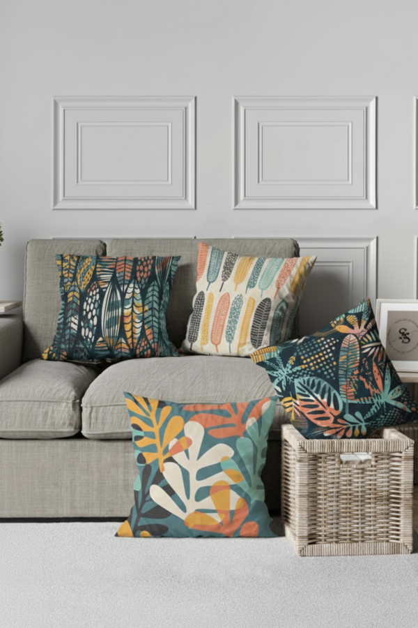 Lot De 4 Housses De Coussin Imprimées Plume - 43x43 cm