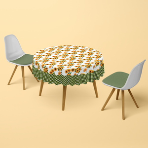 Nappe Ronde Imprimée Marguerite Vert Et Orange - 150 cm
