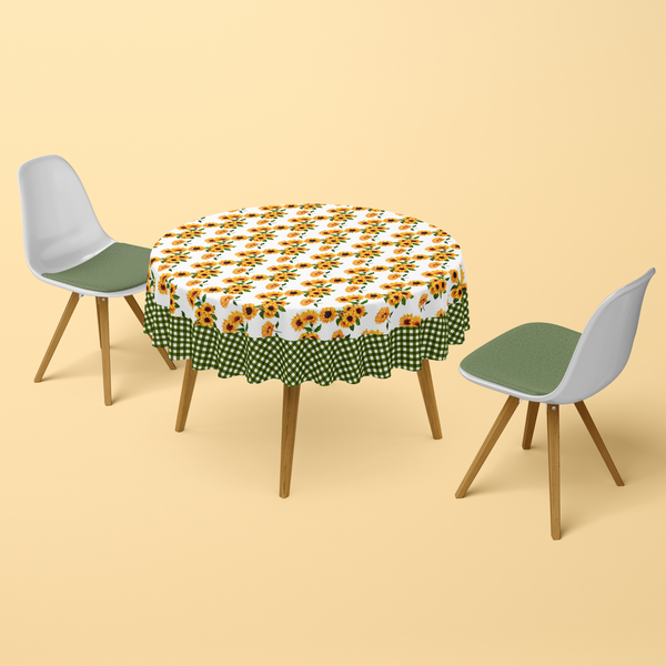 Nappe Ronde Imprimée Marguerite Vert Et Orange - 150 cm