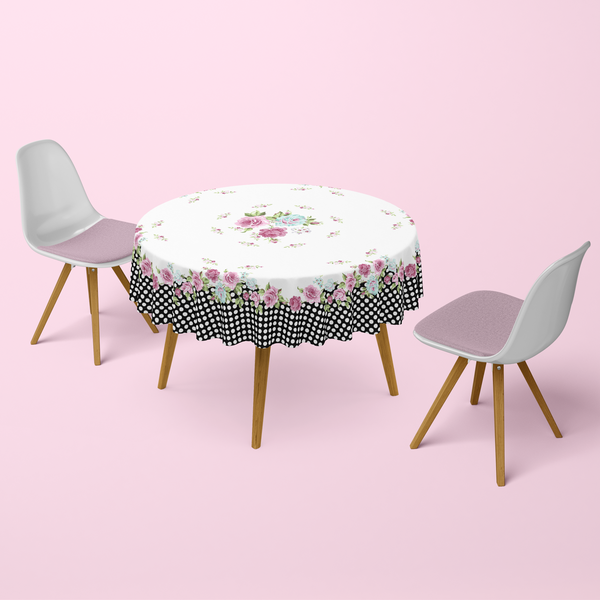 Nappe de table Ronde Imprimée blanc et noir - 150 cm