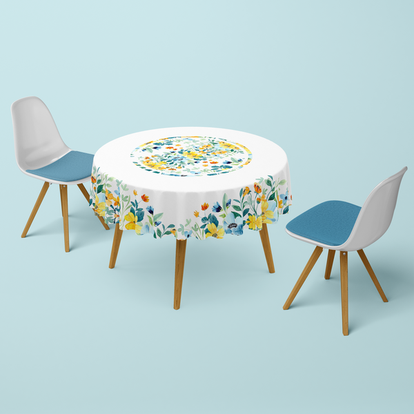 Nappe de table Ronde Imprimée tropical bleu et jaune- 150 cm