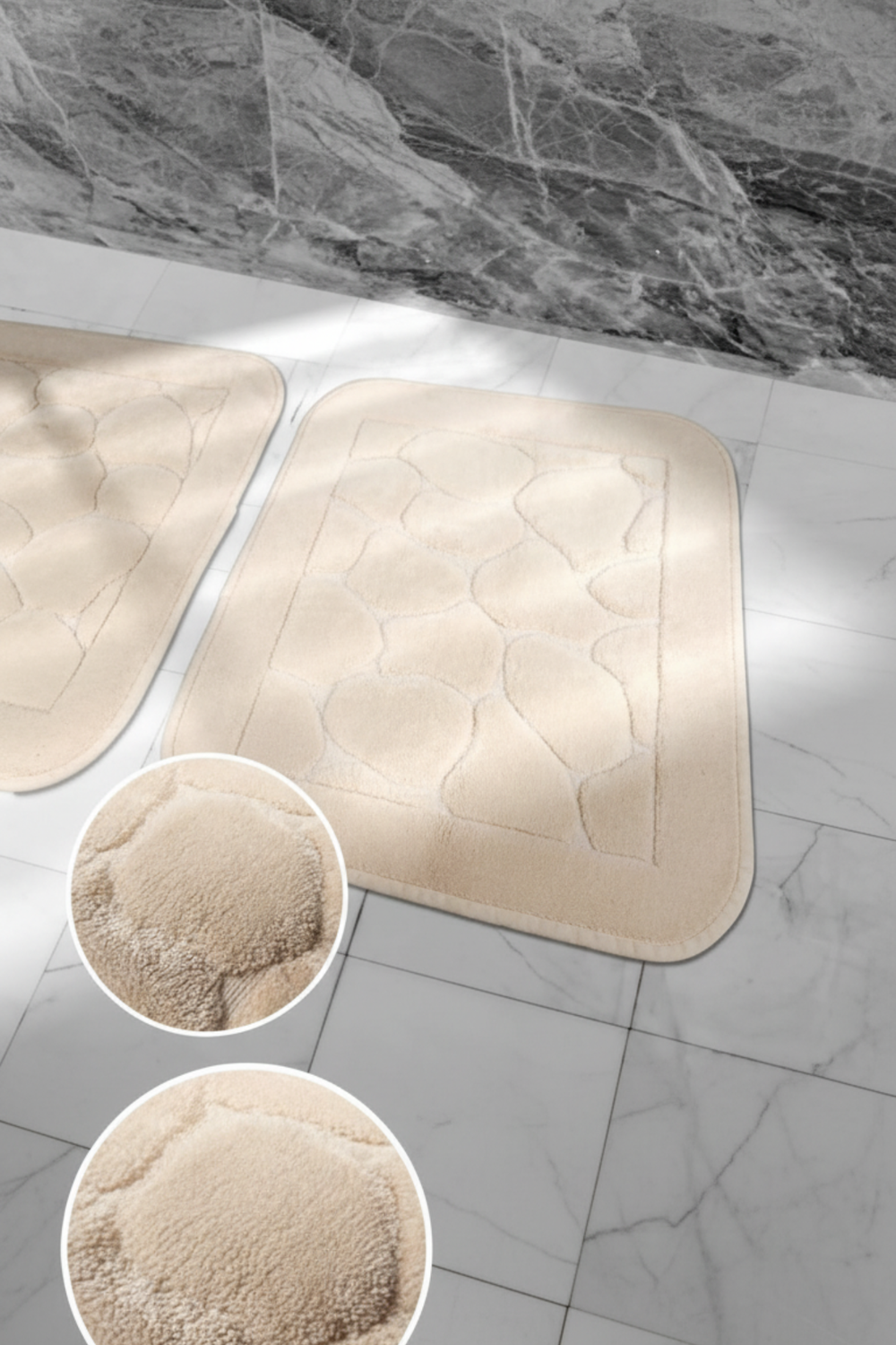 Lot De 2 Tapis De Bain Coton Beige - 60x100 Et 50x60 cm