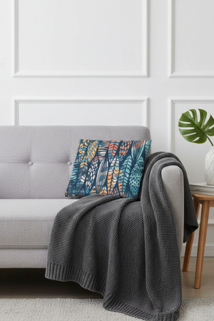 Lot De 4 Housses De Coussin Imprimées Plume - 43x43 cm
