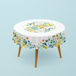 Nappe de table Ronde Imprimée tropical bleu et jaune- 150 cm
