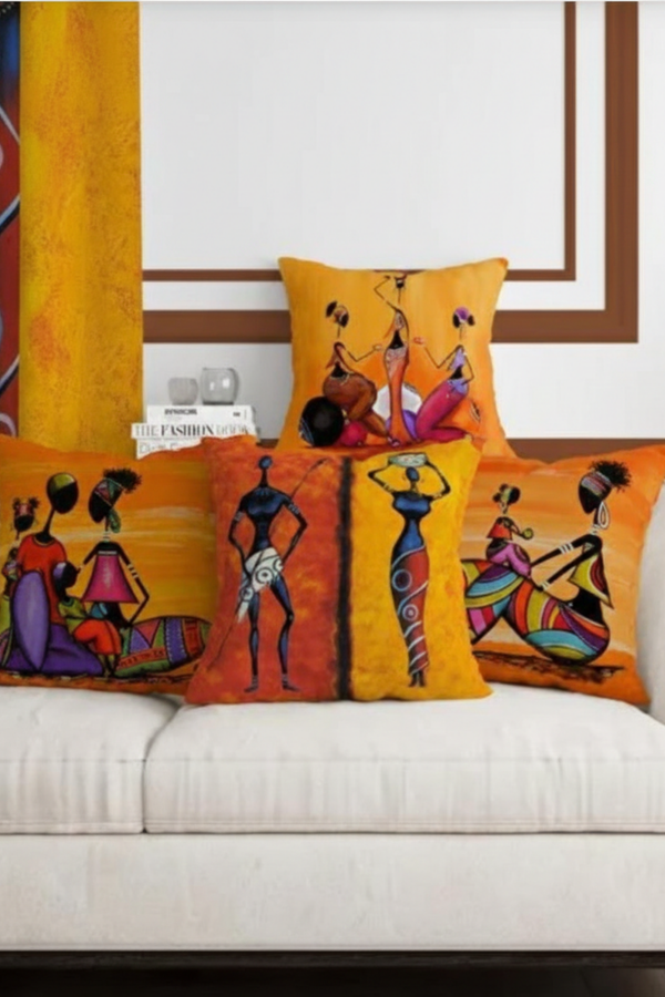 Lot De 4 Housses De Coussin Imprimées Africain - 43x43 cm
