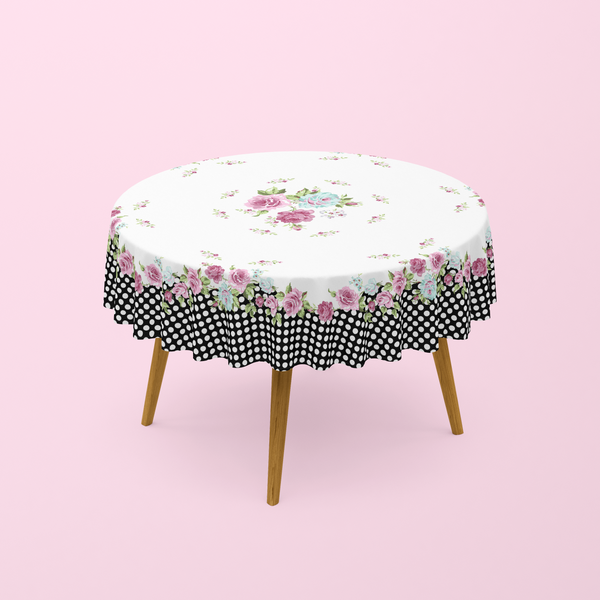 Nappe de table Ronde Imprimée blanc et noir - 150 cm