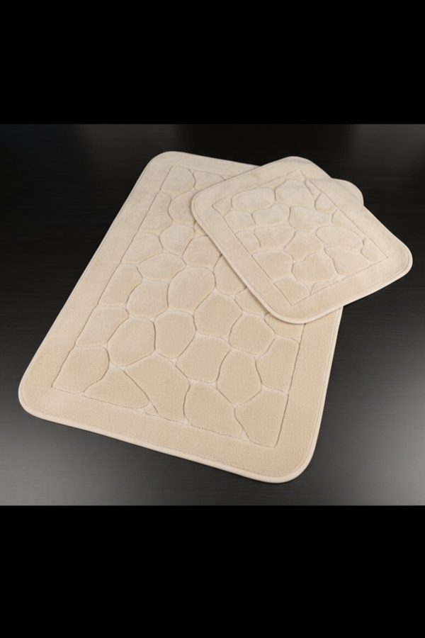 Lot De 2 Tapis De Bain Coton Beige - 60x100 Et 50x60 cm