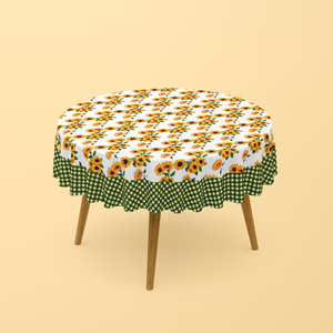Nappe Ronde Imprimée Marguerite Vert Et Orange - 150 cm
