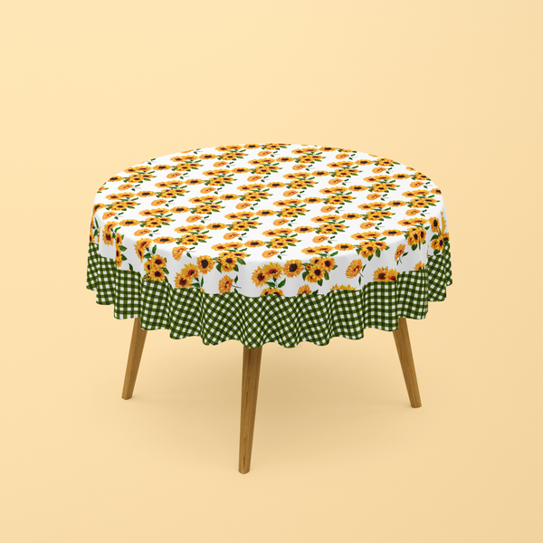 Nappe Ronde Imprimée Marguerite Vert Et Orange - 150 cm