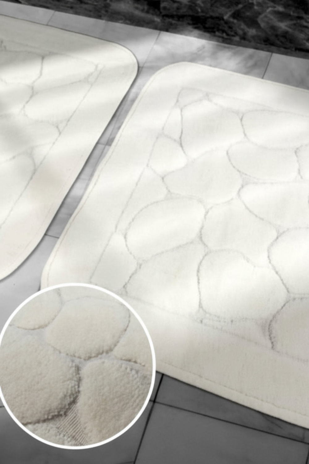 Lot De 2 Tapis De Bain Coton Blanc Cassé - 60x100 Et 50x60 cm