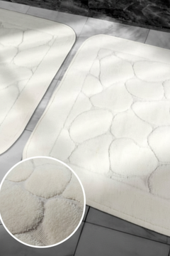 Lot De 2 Tapis De Bain Coton Blanc Cassé - 60x100 Et 50x60 cm