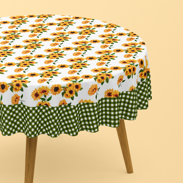 Nappe Ronde Imprimée Marguerite Vert Et Orange - 150 cm