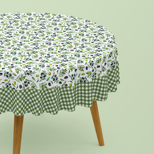 Nappe Ronde Imprimée Olive - 150 cm