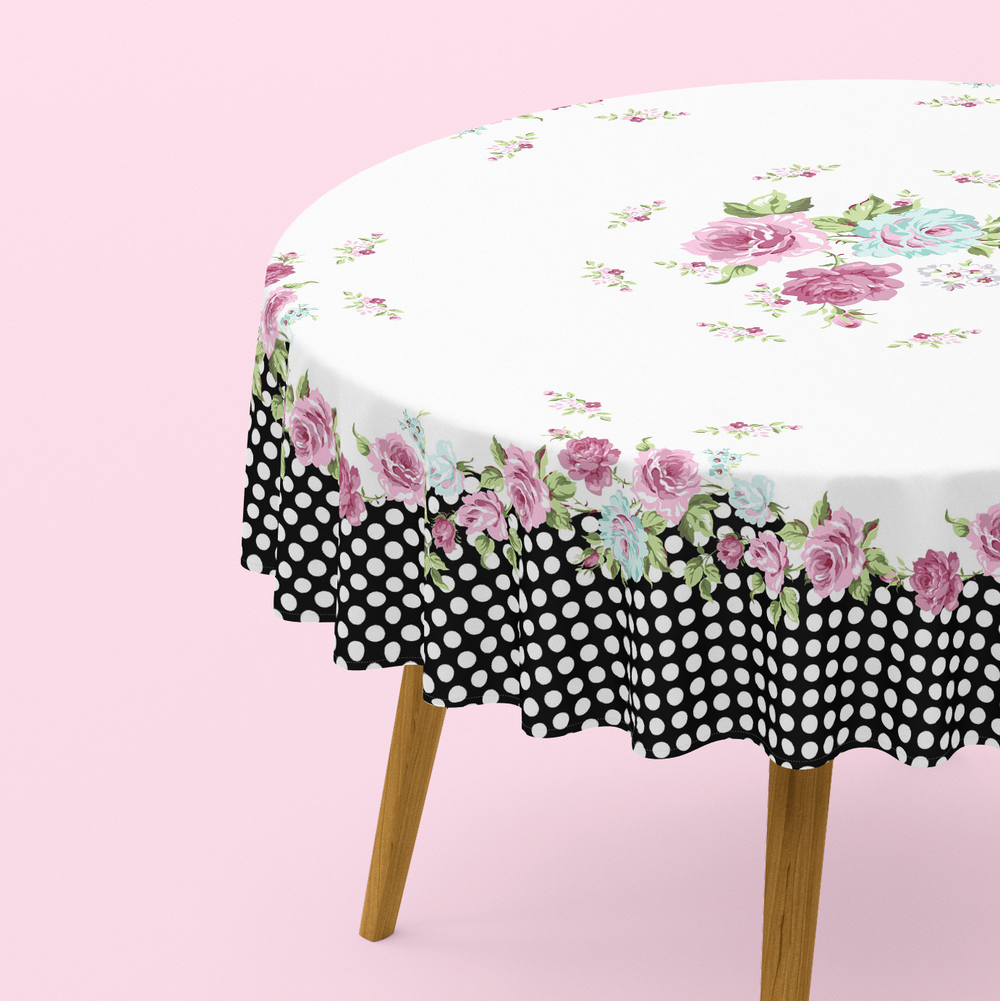 Nappe de table Ronde Imprimée blanc et noir - 150 cm