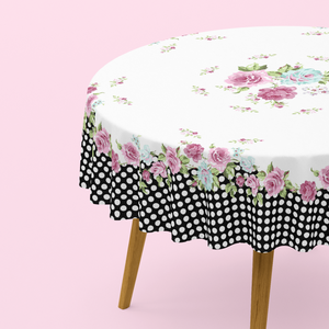 Nappe de table Ronde Imprimée blanc et noir - 150 cm