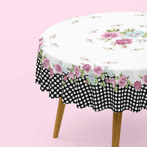 Nappe de table Ronde Imprimée blanc et noir - 150 cm