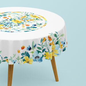 Nappe de table Ronde Imprimée tropical bleu et jaune- 150 cm