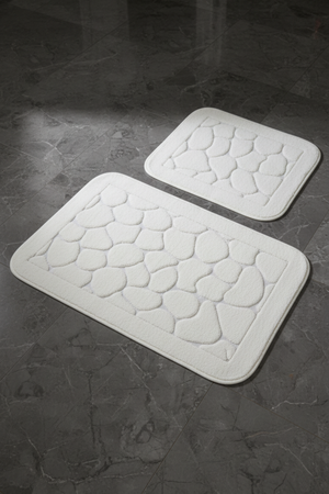 Lot De 2 Tapis De Bain Coton Blanc Cassé - 60x100 Et 50x60 cm