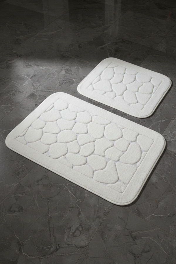 Lot De 2 Tapis De Bain Coton Blanc Cassé - 60x100 Et 50x60 cm