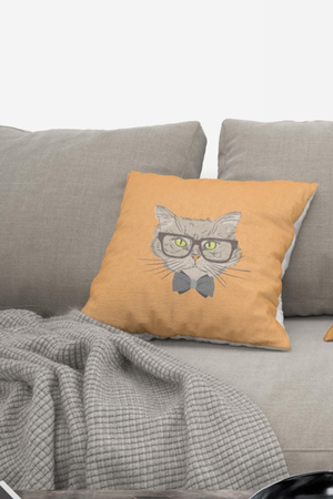 Lot De 4 Housses De Coussin Chat Orange - 40x40 cm