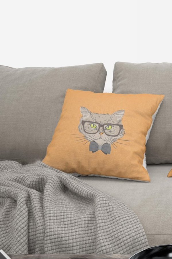 Lot De 4 Housses De Coussin Chat Orange - 40x40 cm