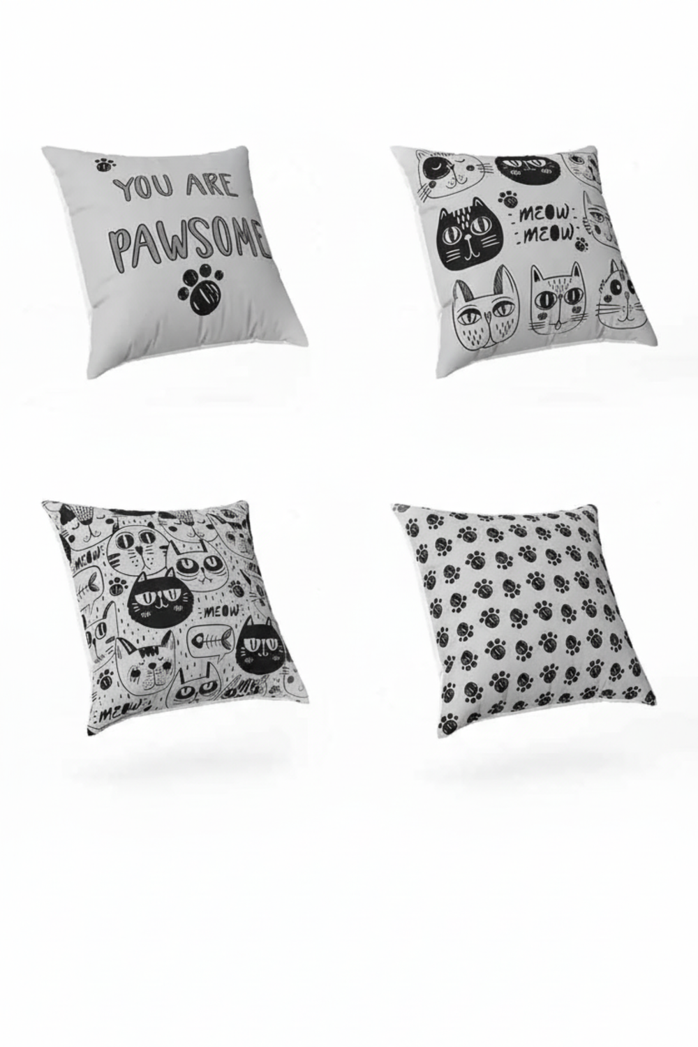 Lot De 4 Housses De Coussin Motif Chat - 40x40 cm