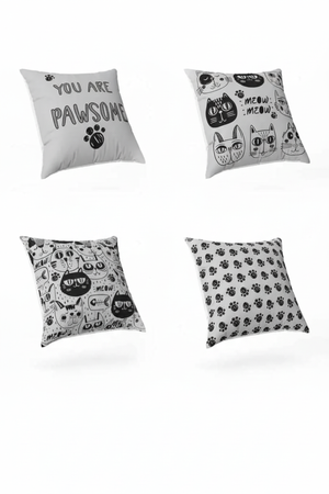 Lot De 4 Housses De Coussin Motif Chat - 40x40 cm