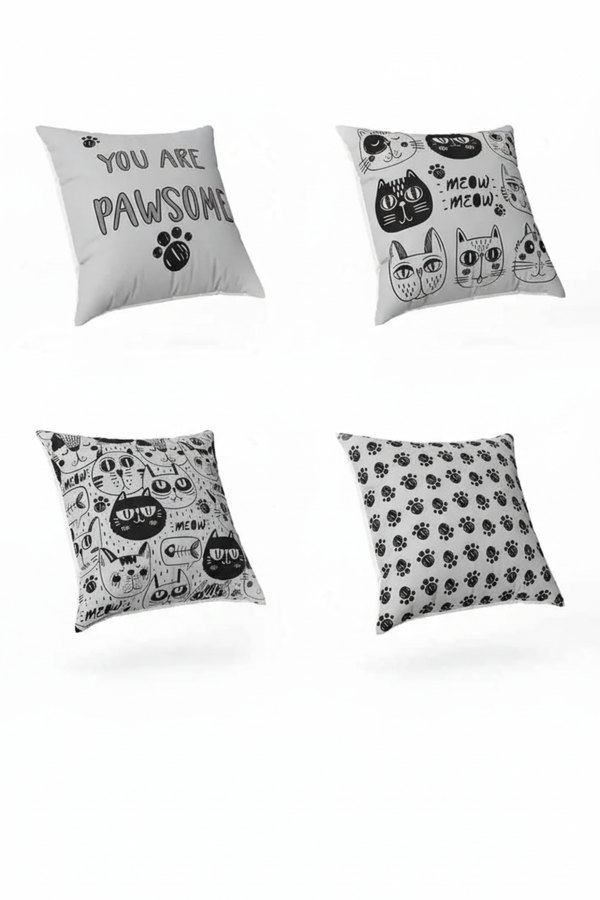 Lot De 4 Housses De Coussin Motif Chat - 40x40 cm