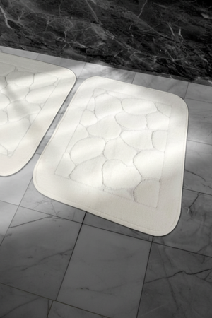 Lot De 2 Tapis De Bain Coton Blanc Cassé - 60x100 Et 50x60 cm