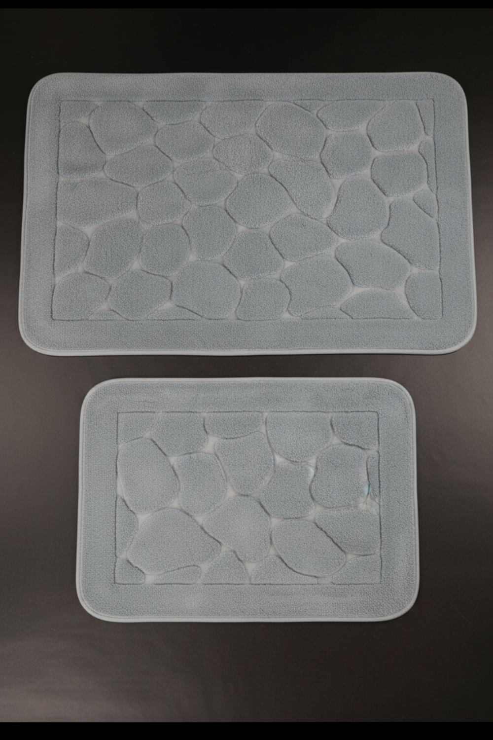 Lot De 2 Tapis De Bain Coton Gris - 60x100 Et 50x60 cm