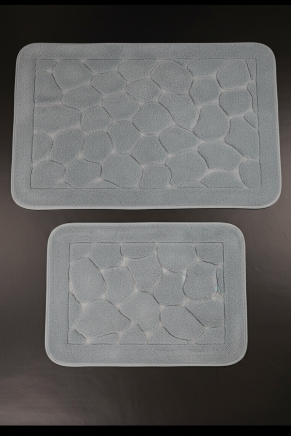 Lot De 2 Tapis De Bain Coton Gris - 60x100 Et 50x60 cm