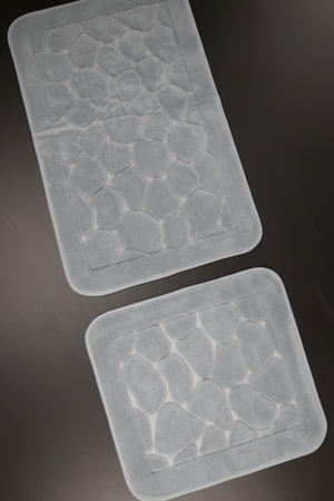 Lot De 2 Tapis De Bain Coton Gris - 60x100 Et 50x60 cm