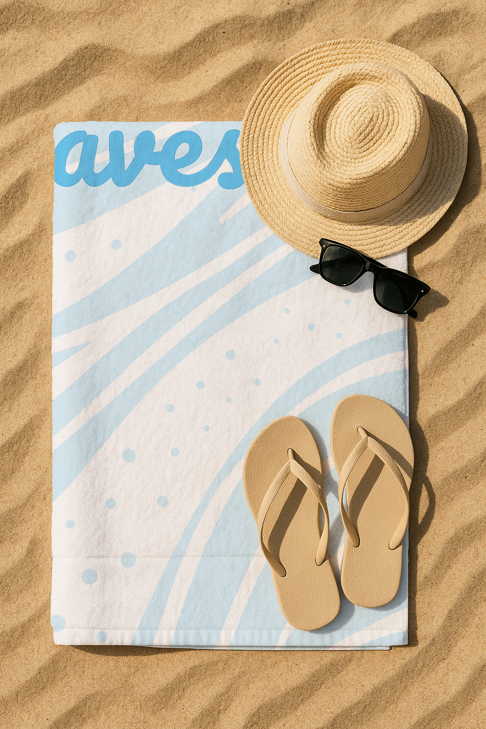 Serviette De Bain Imprimée Bonheur Bleue - 70x150 cm