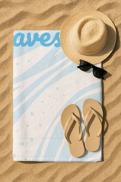 Serviette De Bain Imprimée Bonheur Bleue - 70x150 cm
