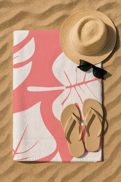 Serviette De Bain Imprimée Feuille Pêche - 70x150 cm