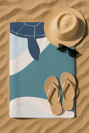 Serviette De Bain Imprimée Tortue Bleue - 70x150 cm