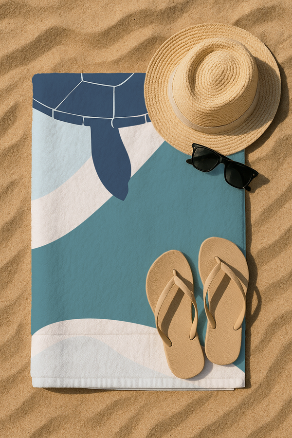 Serviette De Bain Imprimée Tortue Bleue - 70x150 cm