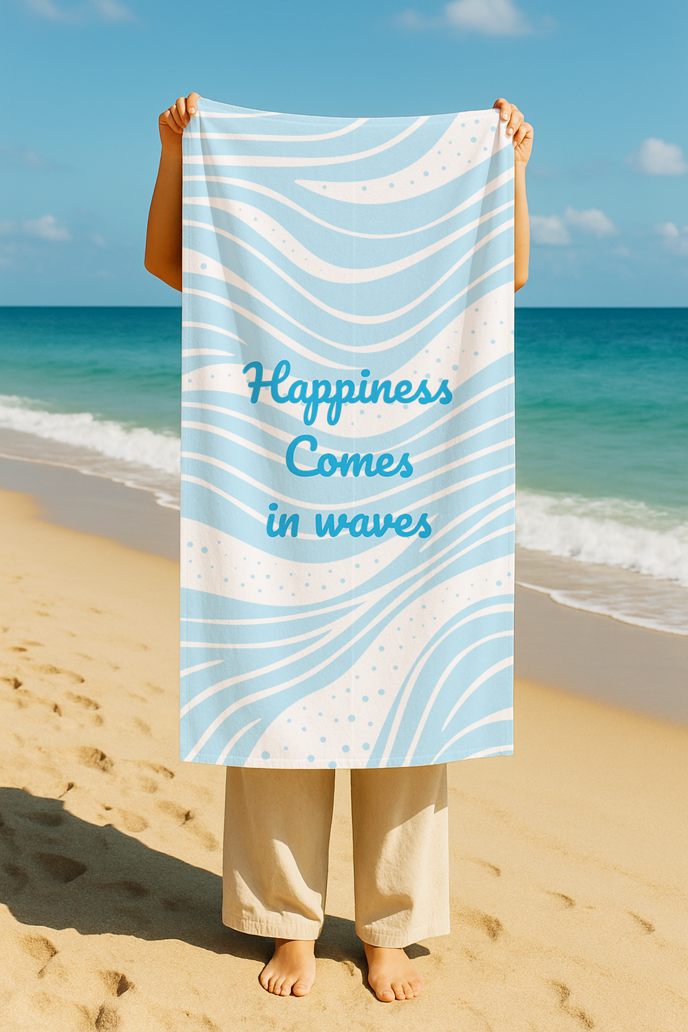 Serviette De Bain Imprimée Bonheur Bleue - 70x150 cm