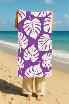 Serviette De Bain Imprimée Feuille Mauve - 70x150 cm
