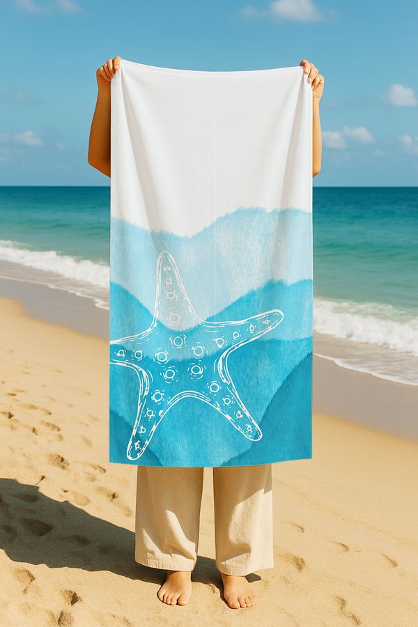 Serviette De Bain Imprimée Étoile Bleue - 70x150 cm
