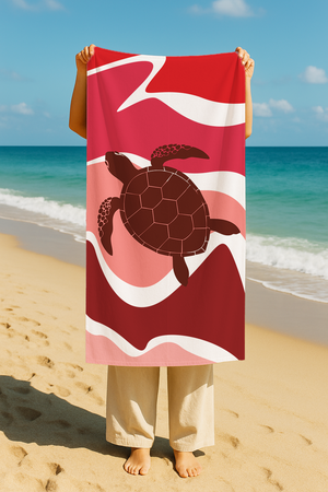 Serviette De Bain Imprimée Tortue Bordeaux - 70x150 cm