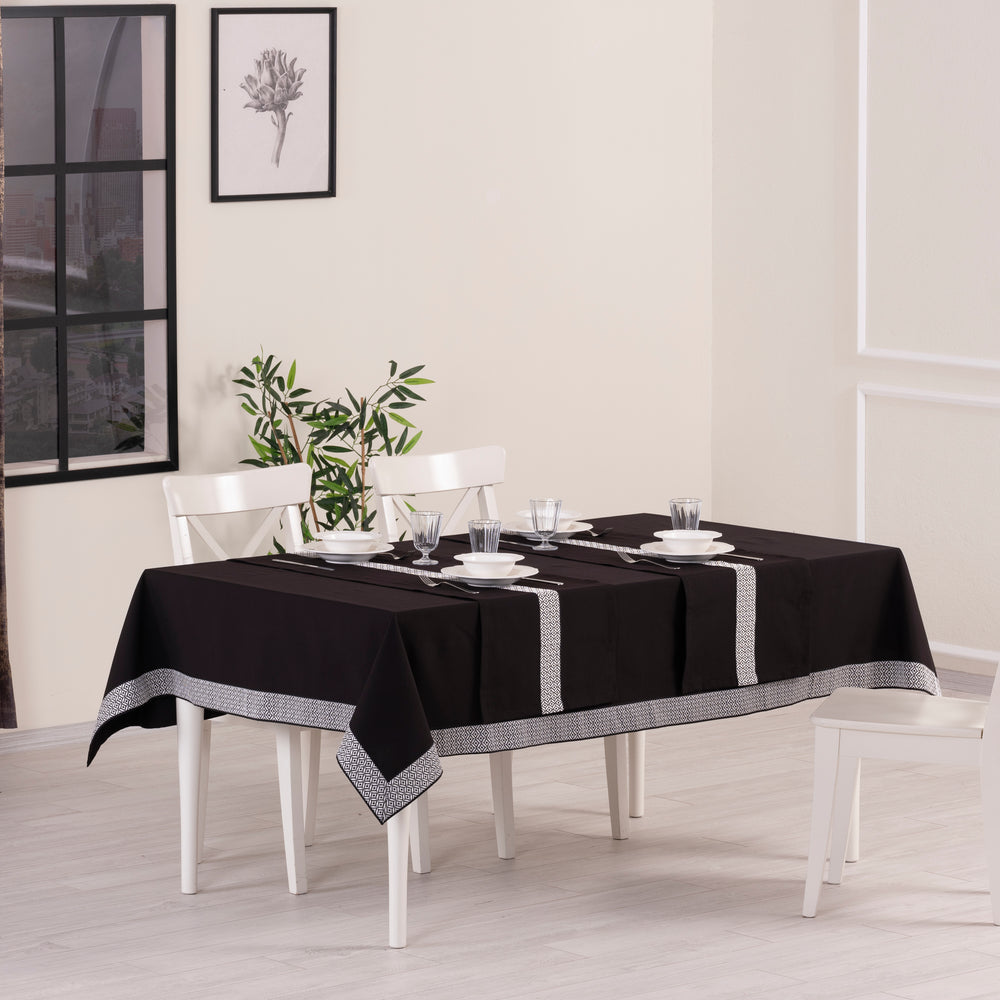 Alba Ensemble Nappe Rectangulaire Noir Et 2 Chemins De Table