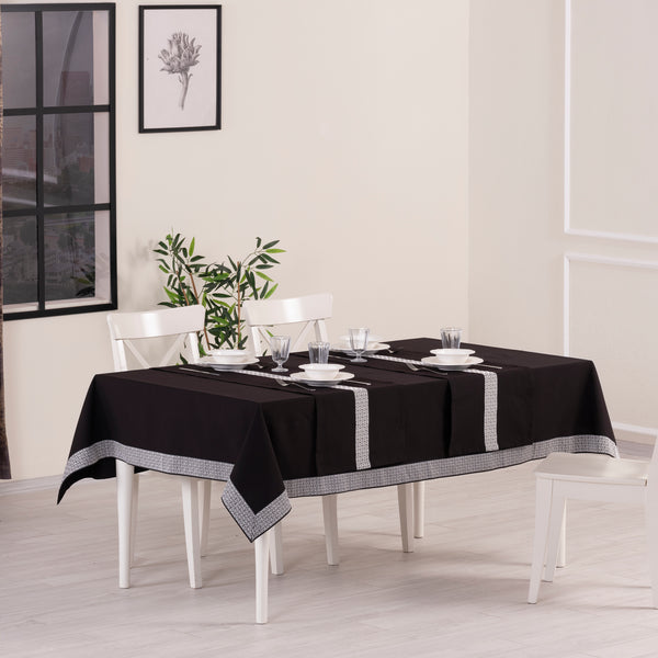 Alba Ensemble Nappe Rectangulaire Noir Et 2 Chemins De Table