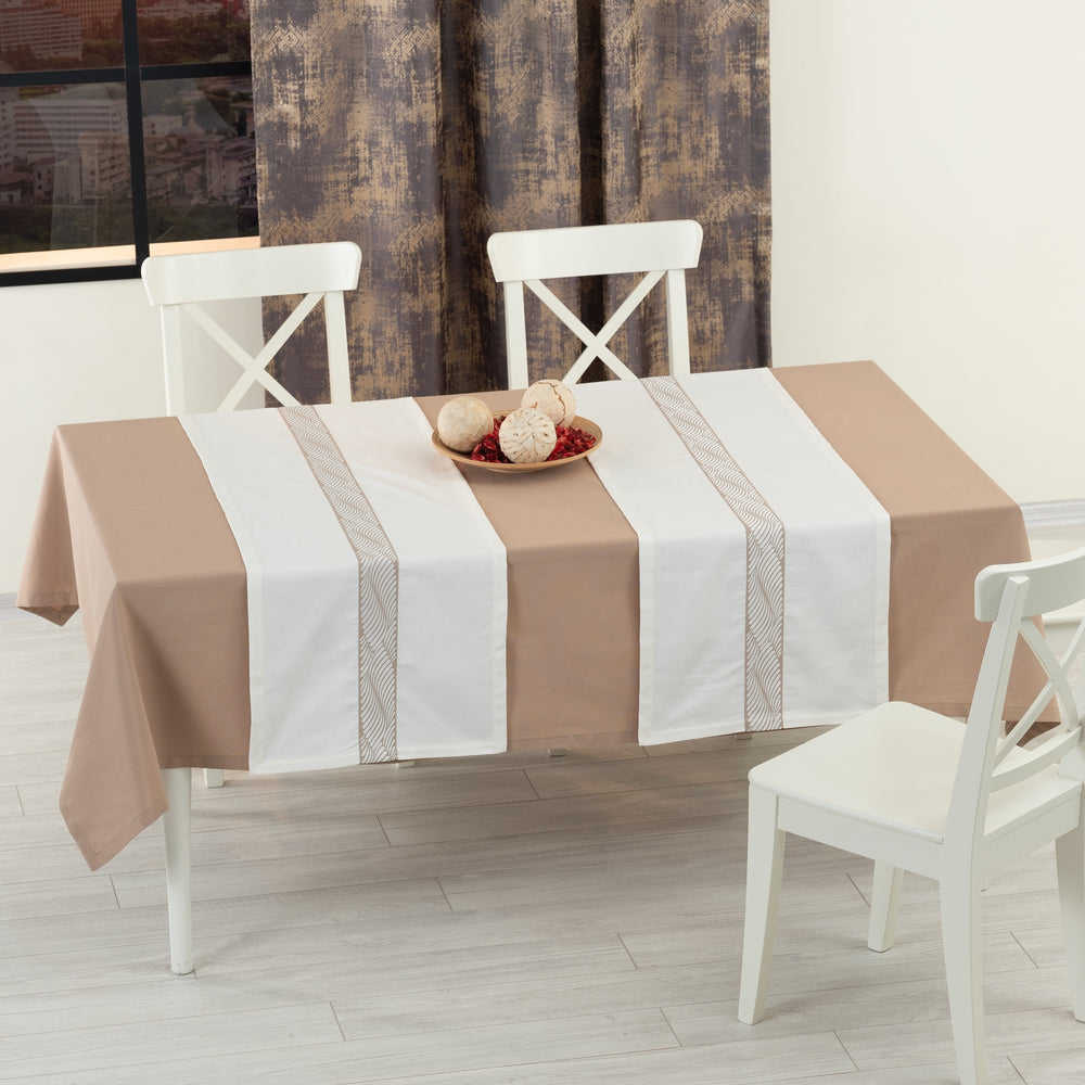 Alba Ensemble Nappe Rectangulaire Beige Et 2 Chemins De Table