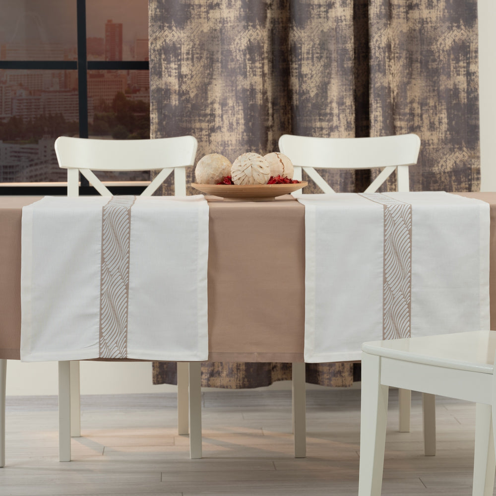 Alba Ensemble Nappe Rectangulaire Beige Et 2 Chemins De Table