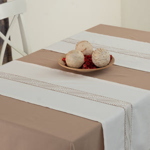 Alba Ensemble Nappe Rectangulaire Beige Et 2 Chemins De Table