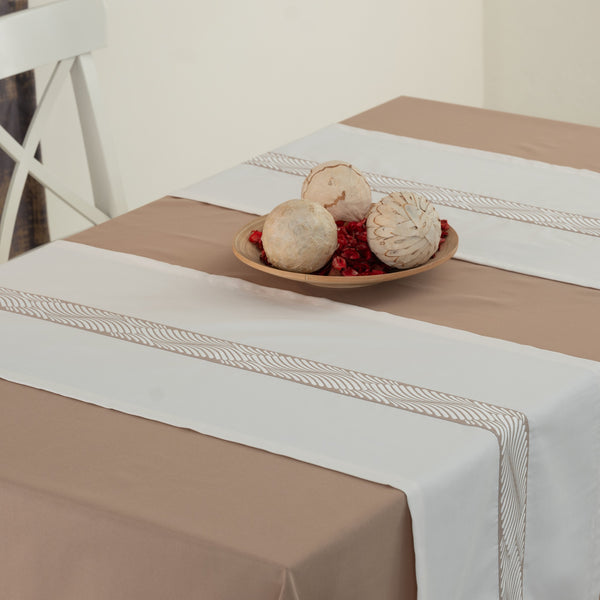 Alba Ensemble Nappe Rectangulaire Beige Et 2 Chemins De Table