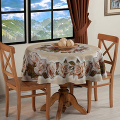 Nappe Ronde Imprimée Beige - 160 cm